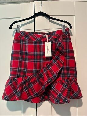 Vineyard Vines Red Plaid Ruffle Mini Skirt